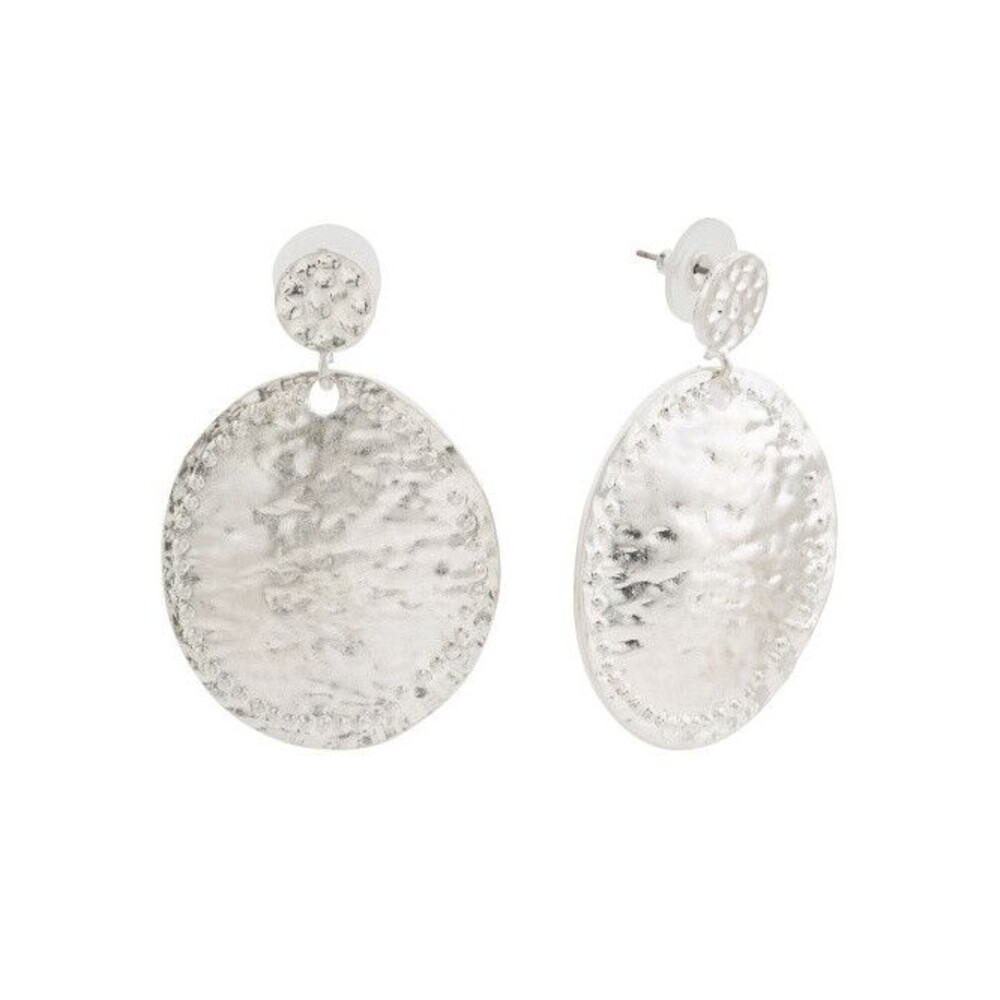 Kenneth Jay Lane Silver Rhodium Plated Disc Dangle Drop Stud Earrings 2.5" long